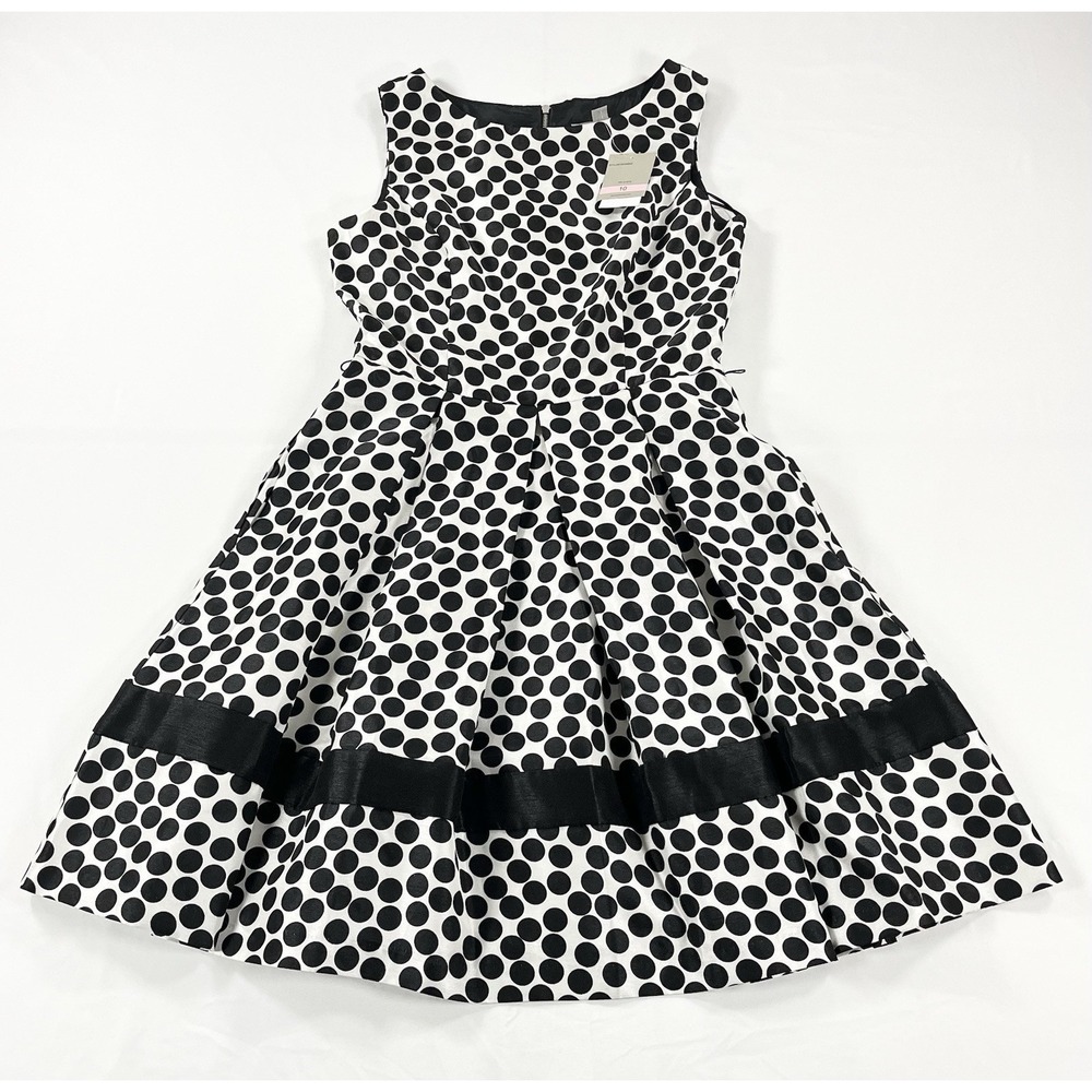 NWT Danny & Nicole Polka Dot Dress Womens 10 Black White Retro Rockabilly Party